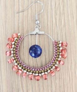 Alternative view of LA OU DANSE LA LUMIERE - AZURA - ronde -  ronde perles vert, violet, rocaille, pierre Lapis Lazuli 8mm