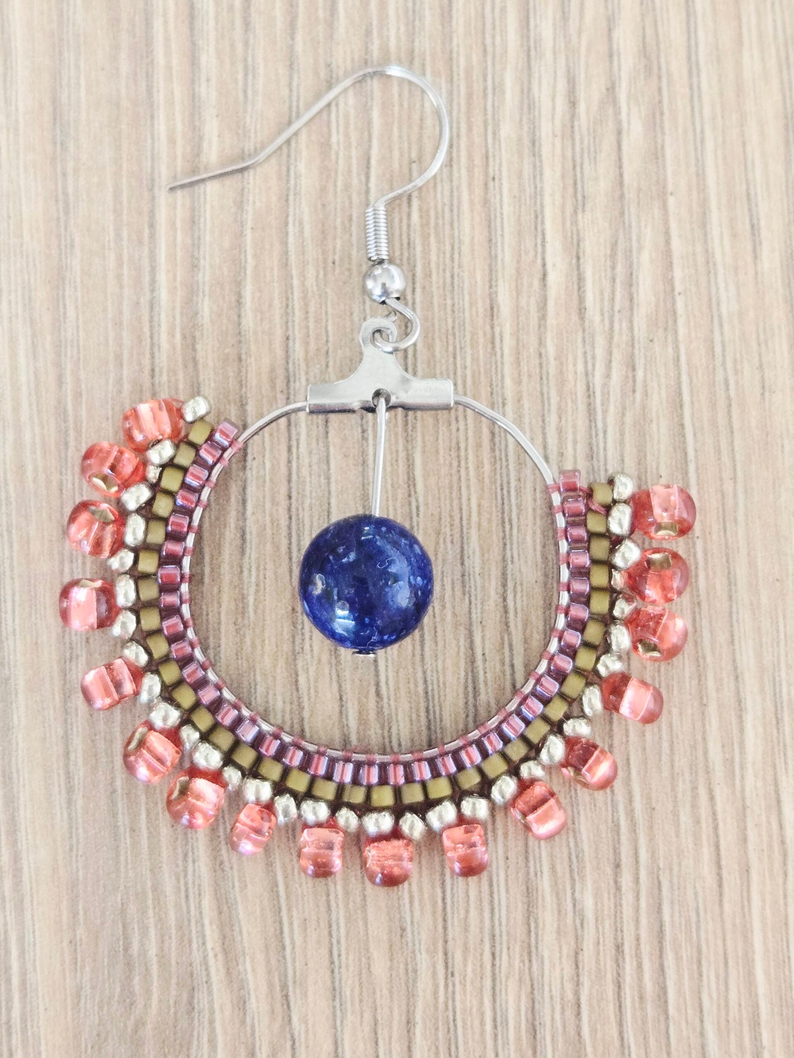 LA OU DANSE LA LUMIERE - AZURA - ronde - ronde perles vert, violet, rocaille, pierre Lapis Lazuli 8mm – Image 2
